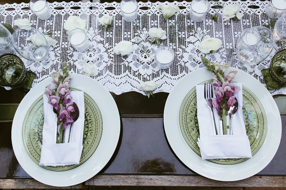 Purple and green place setting idea