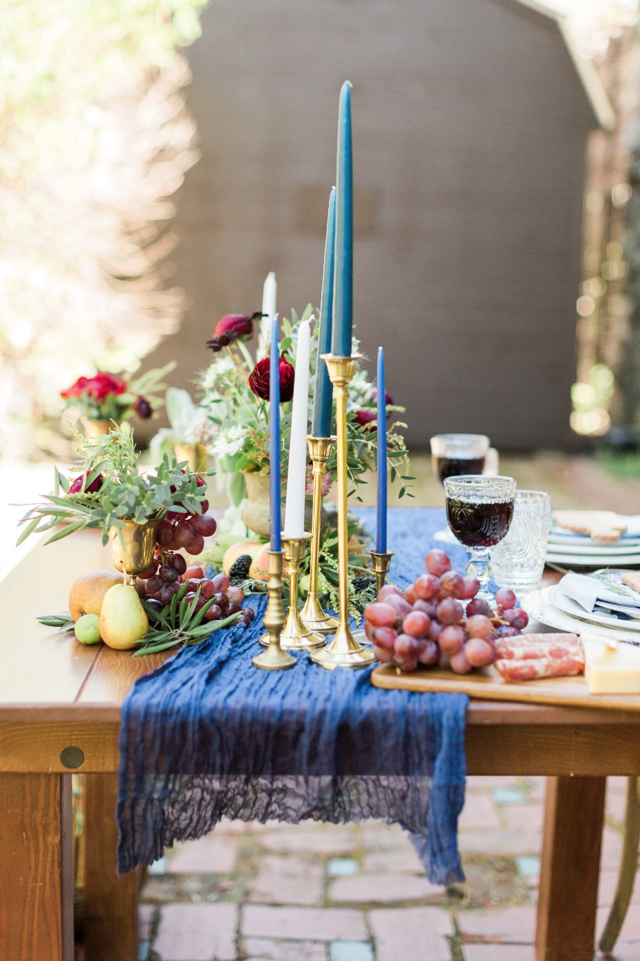 Italian inspired tablescape with blue candles