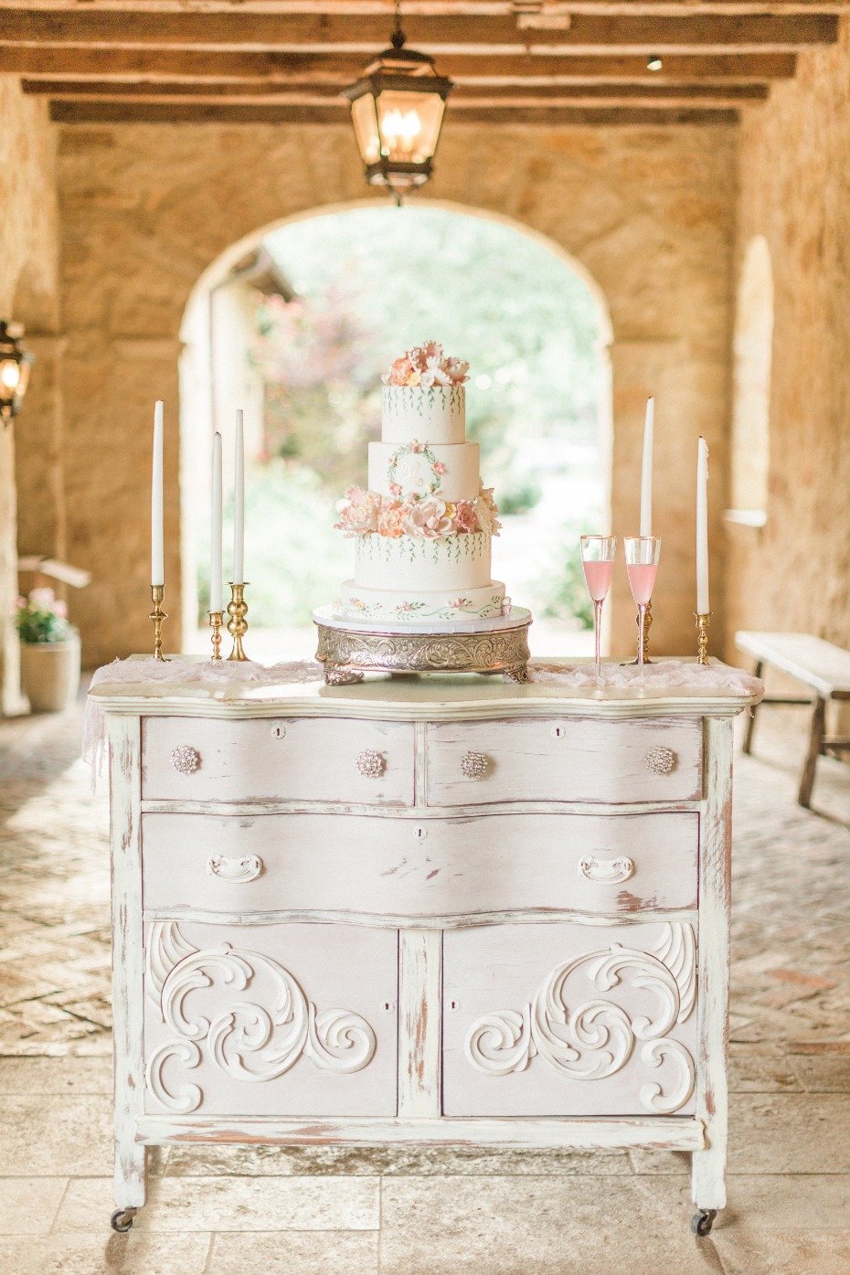 vintage wedding cake table dresser