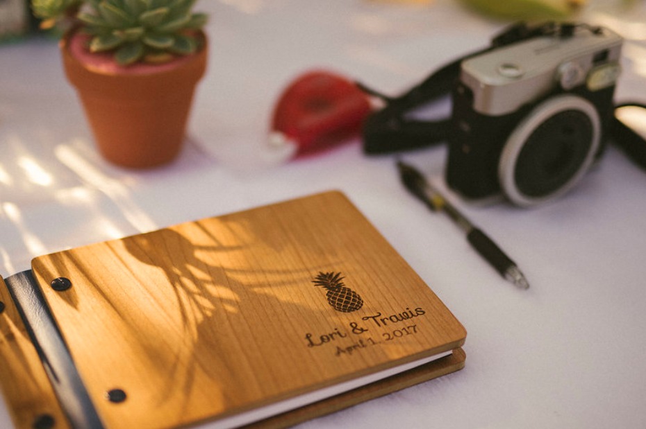 Pineapple guestbook with wood cover