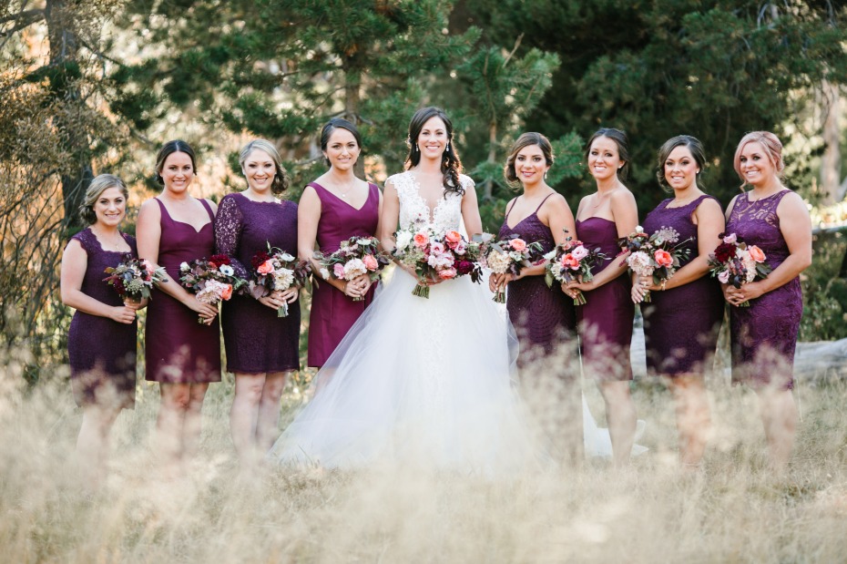 bridesmaids in burgundy dresses