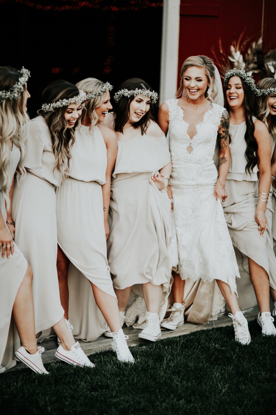 bridesmaids in comfy reception shoes