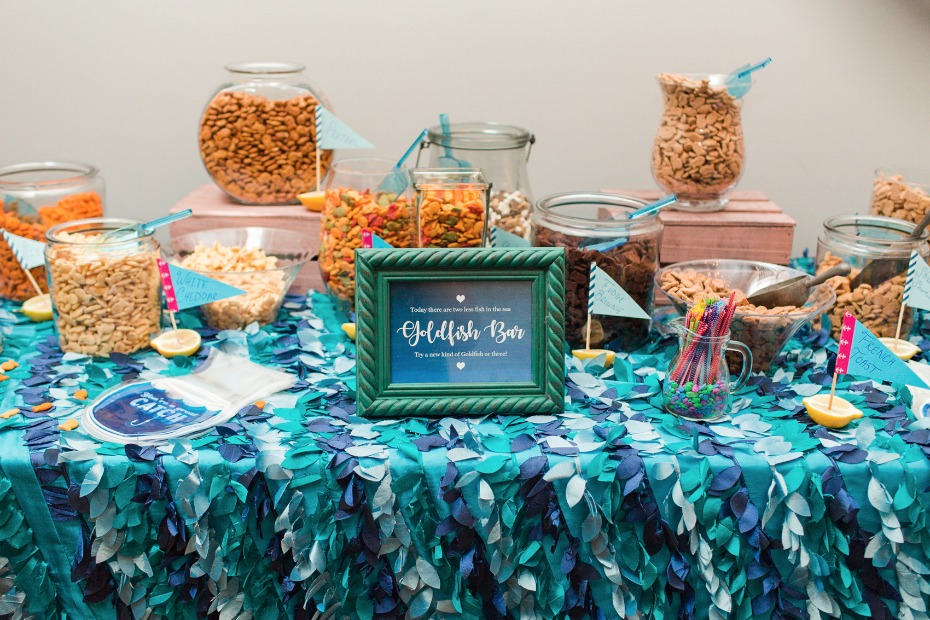 an assortment of goldfish crackers for guests