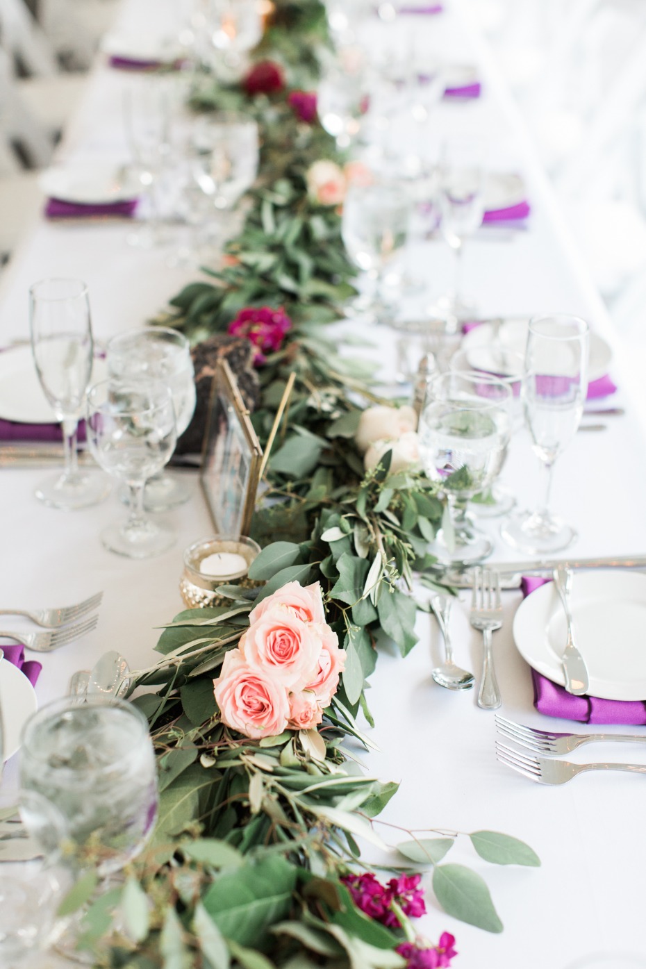 rose and eucalyptus garland table runner