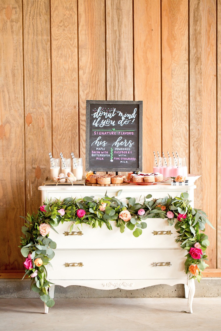 Donuts and milk dessert table