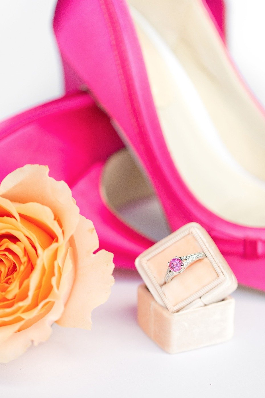 Hot pink shoes and engagement ring