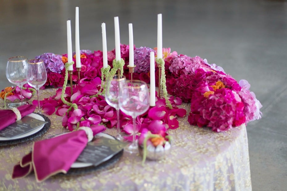 Vibrant sweetheart table decor