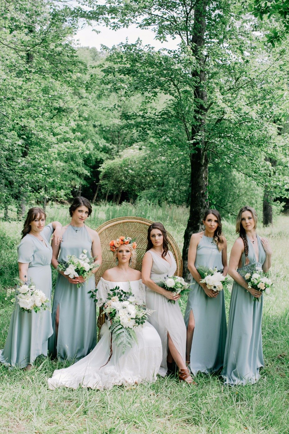 Boho bridesmaids in mint green