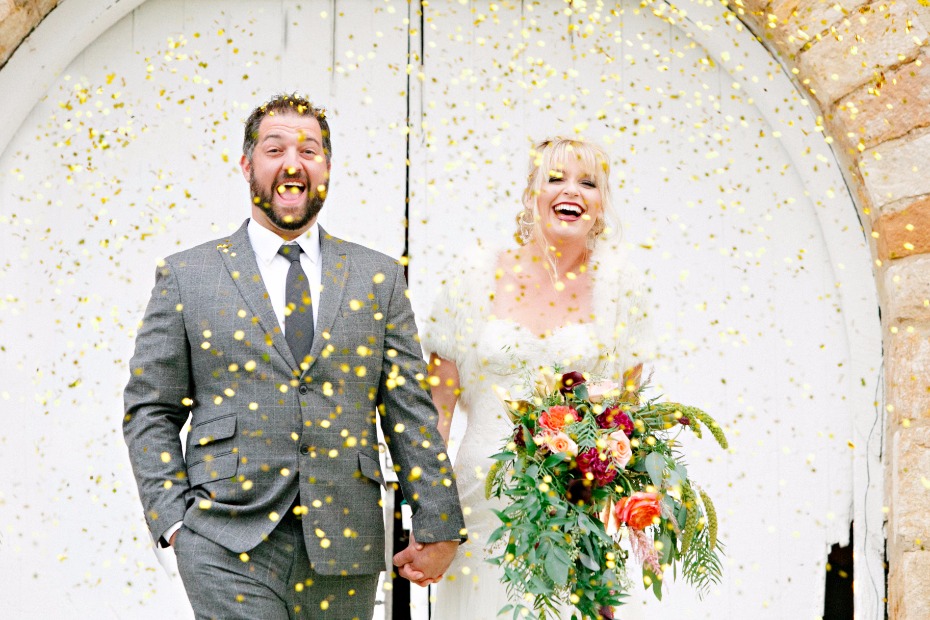 fun gold confetti bride and groom send off