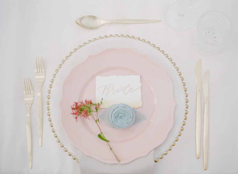 gold and pink wedding place setting for your modern classic chic wedding