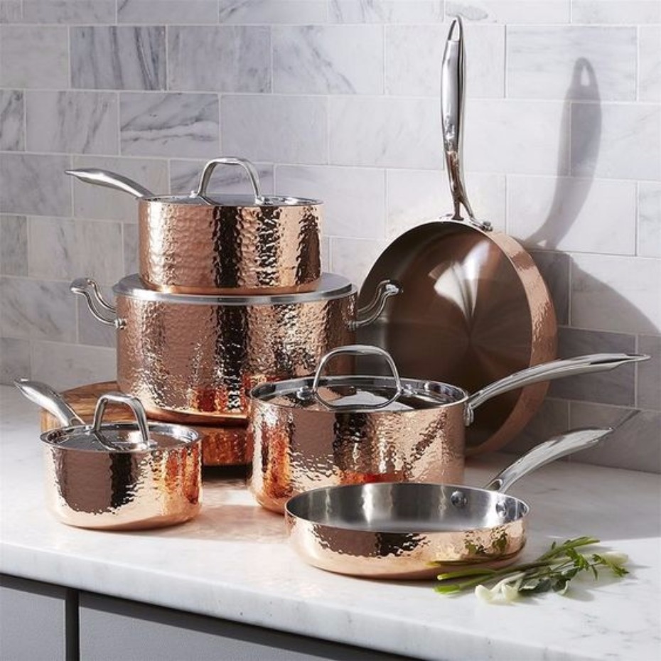 Fleischer and Wolf Hammered Copper 10-Piece Cookware Set