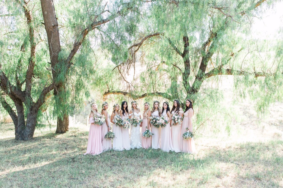 Country chic bridal party in blush