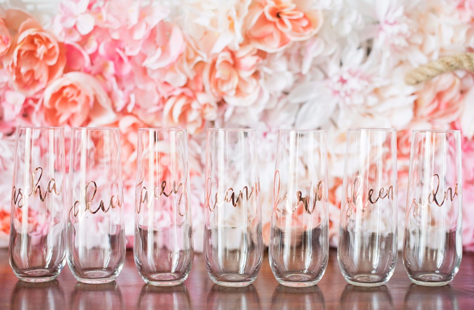 Champagne glasses for the bridesmaids