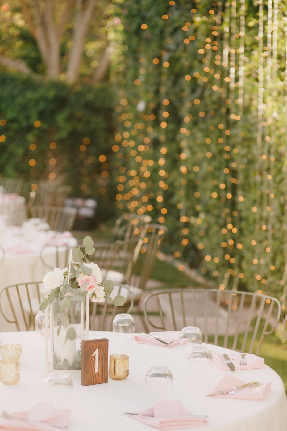 garden style wedding reception with minimal table decor