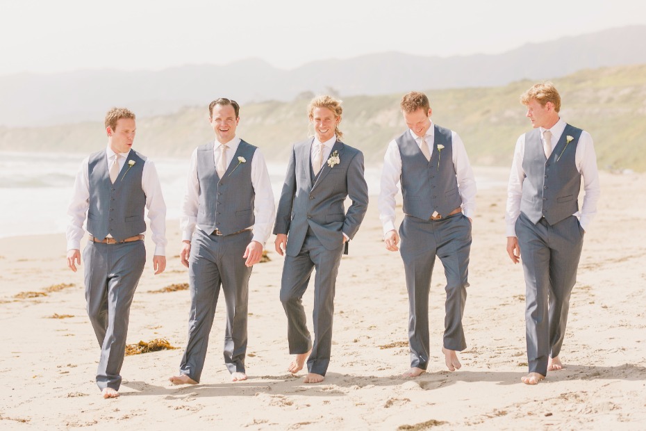 groom and groomsmen in charcoal suits
