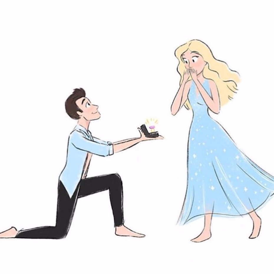 Mikie Russo Instagram Post With Illustrated Artwork of Emma Slater and Sasha Farber's Engagement