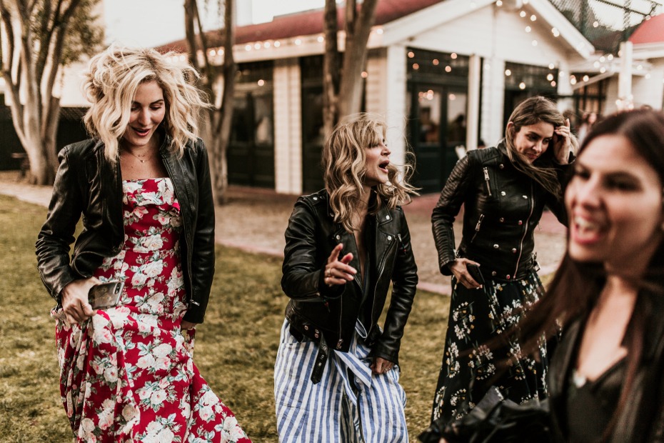 bridesmaids in leather jackets