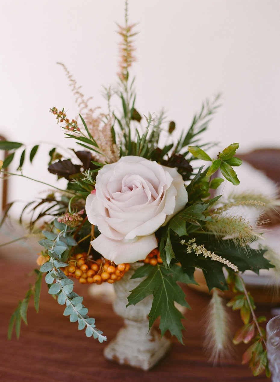 blush rose and fall colors small flower arrangement for your Fall wedding