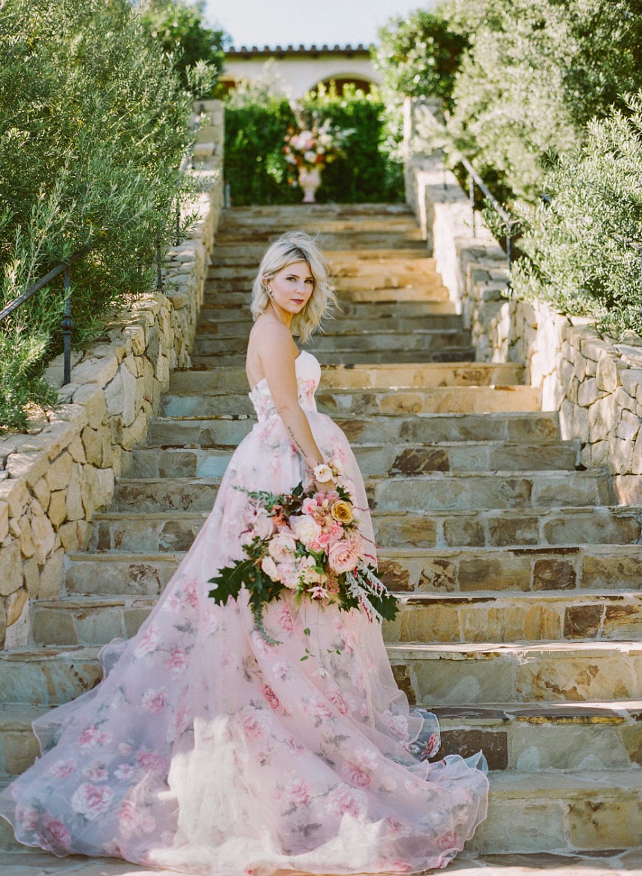 floral printed wedding gown by Weekend Wedding Dress