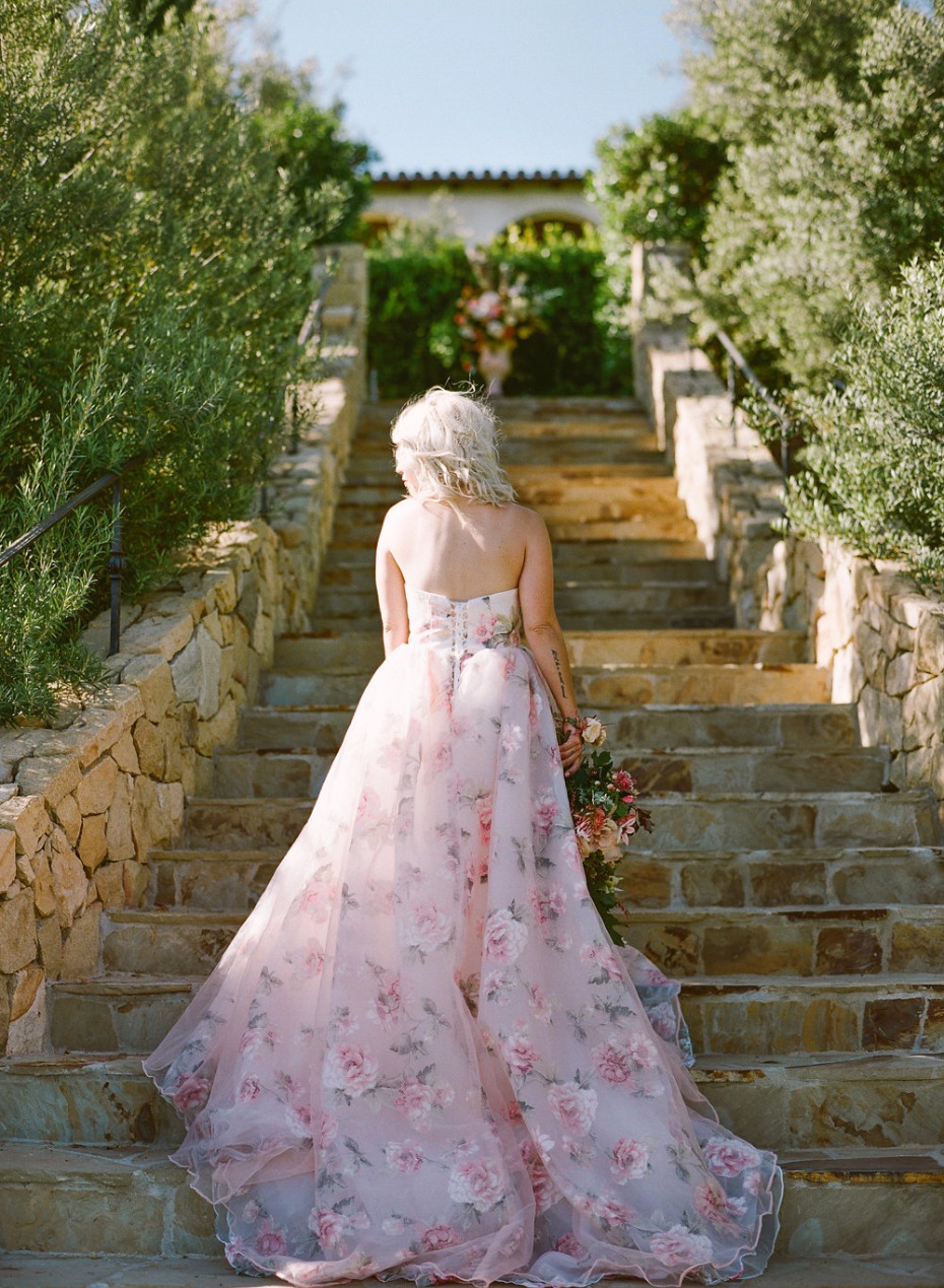 blush floral printed wedding dress of our dreams by Weekend Wedding Dress