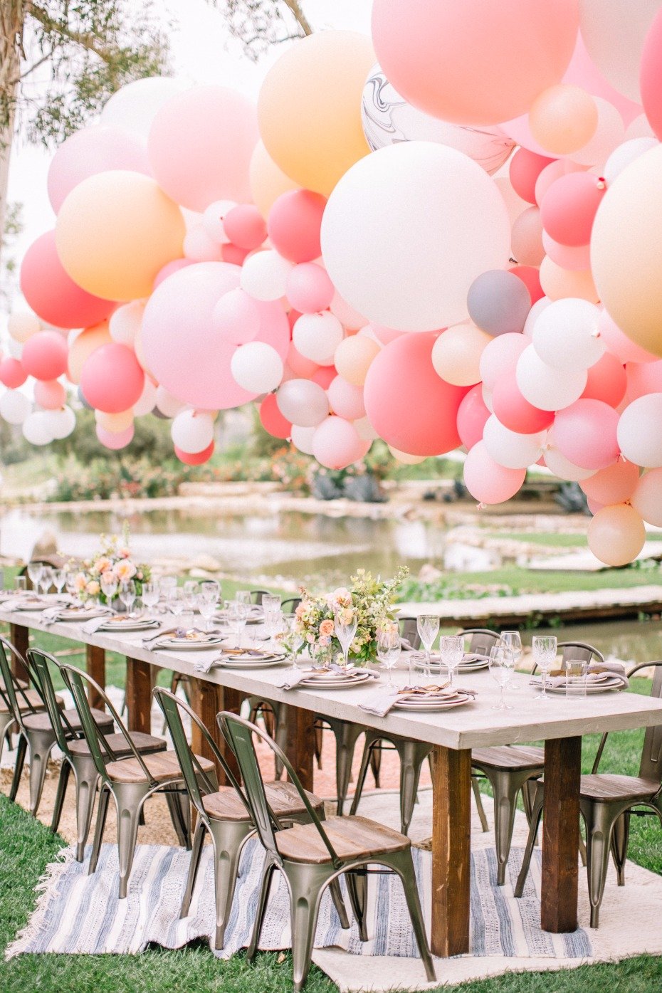 Modern chic table with giant balloon installation