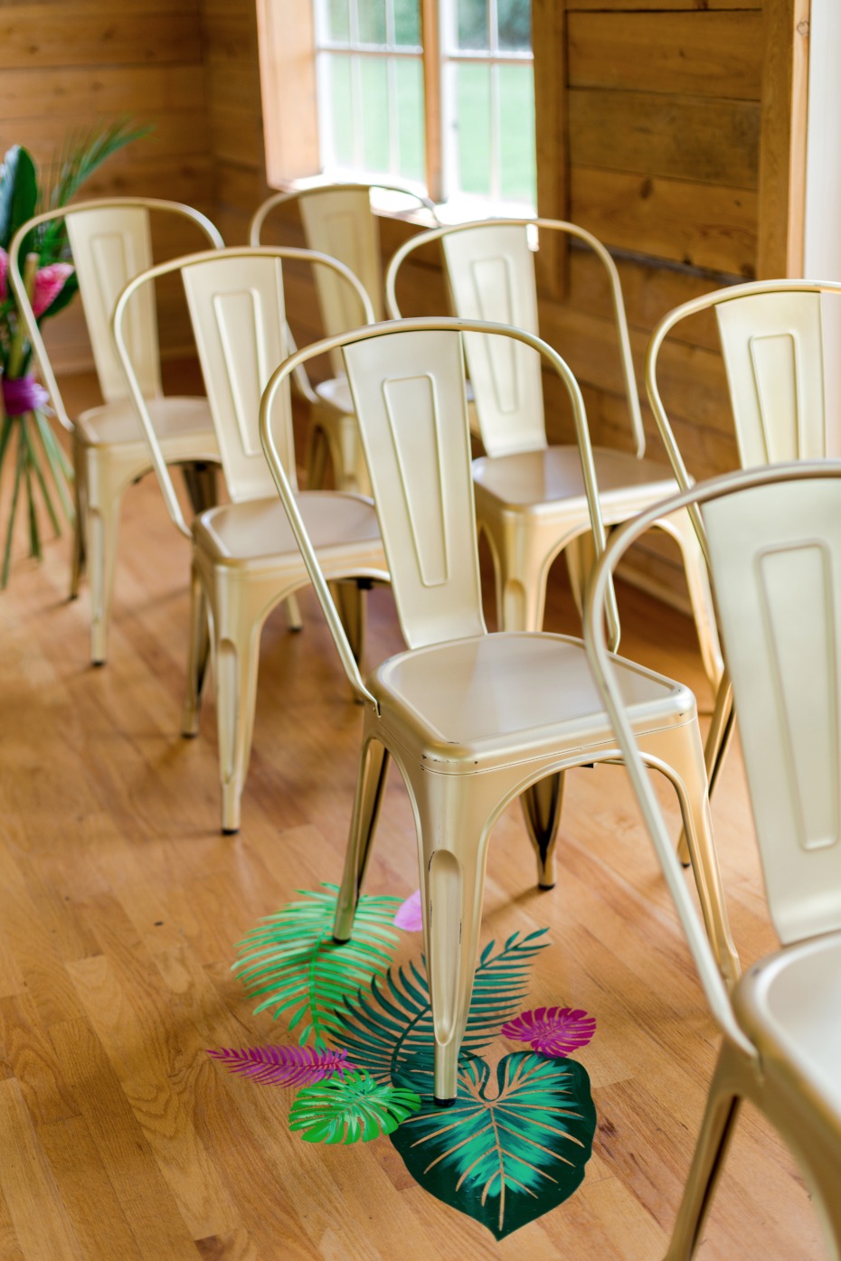 modern wedding seating with tropical floor decals