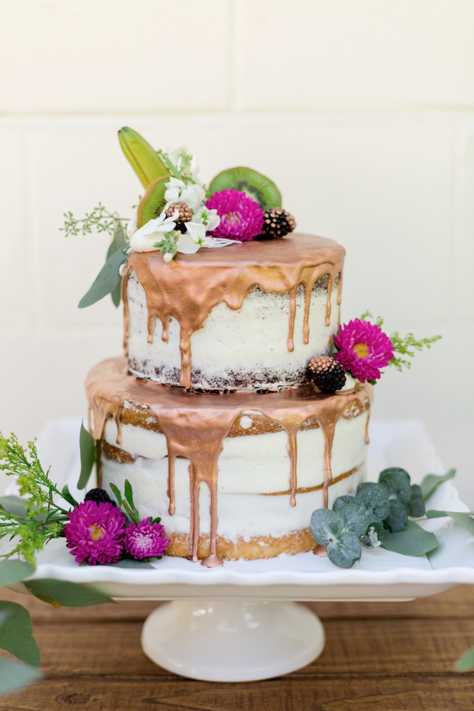 copper frosted wedding cake