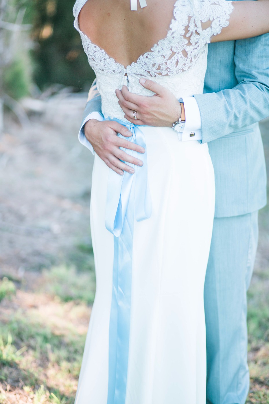 blue sash wedding dress