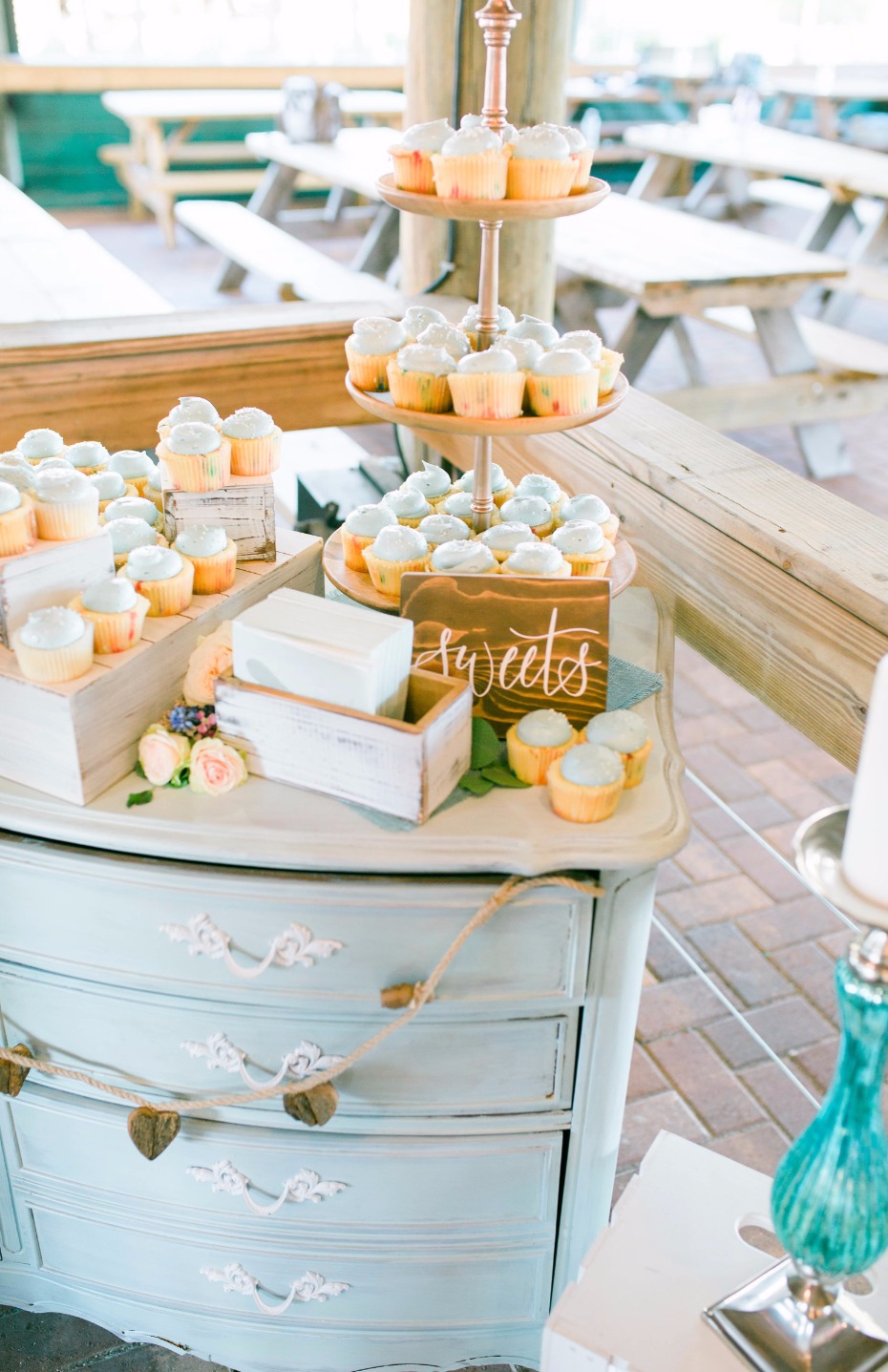 blue wedding dessert table