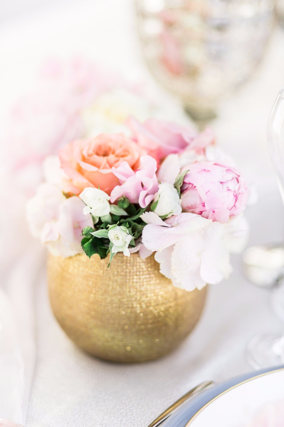 sweet mini floral arrangement in gold vase