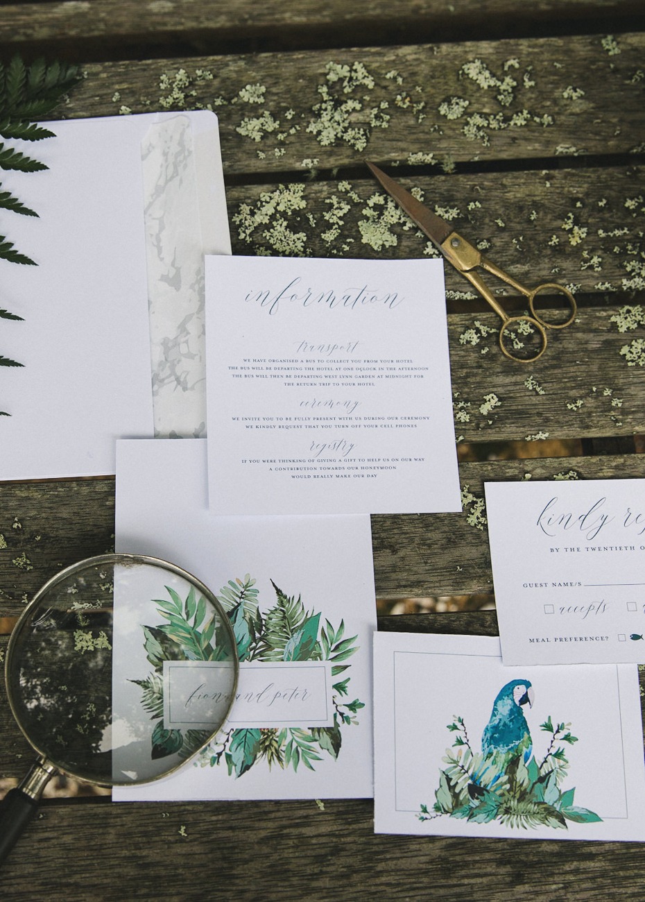 tropical forest wedding invitations