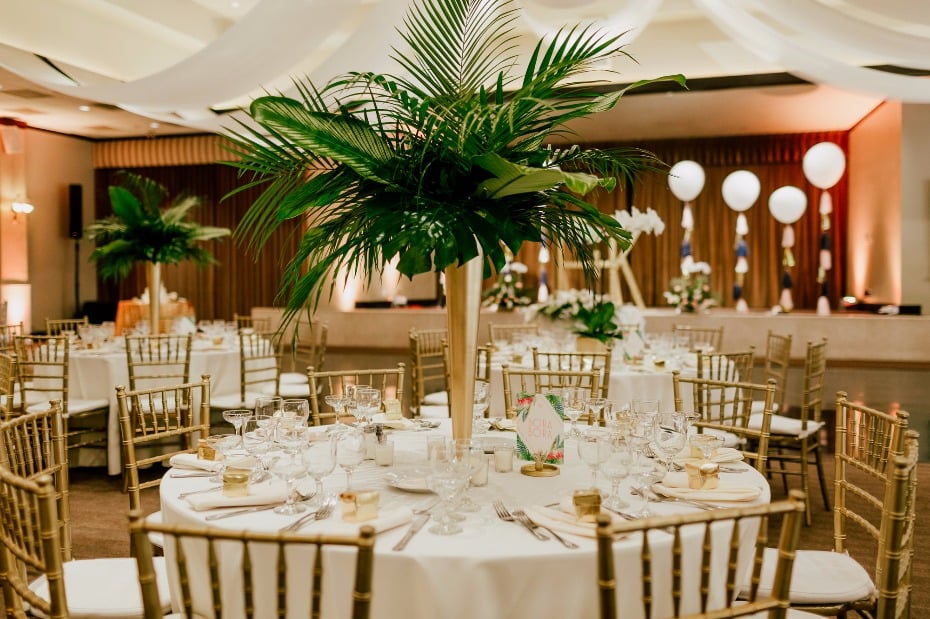 Tropical greenery centerpieces