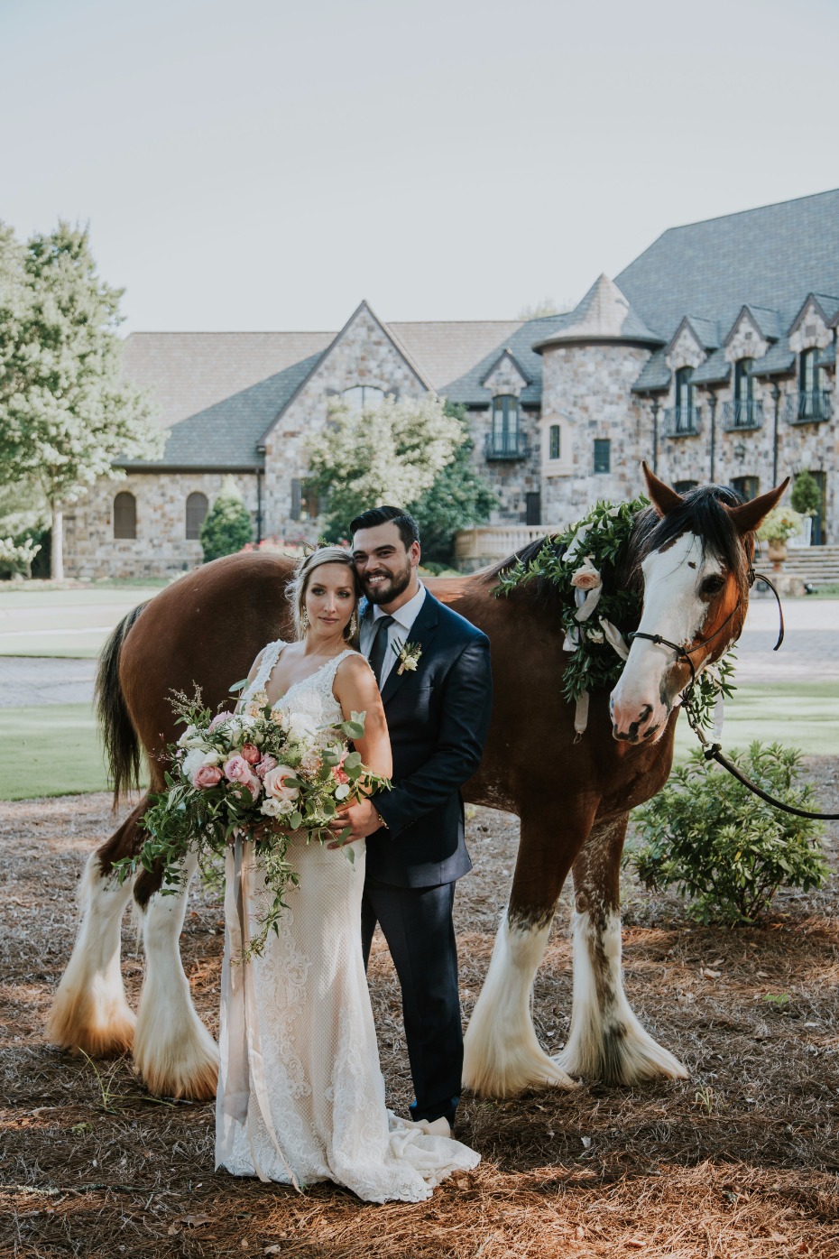 romantic wedding photo with wedding horse