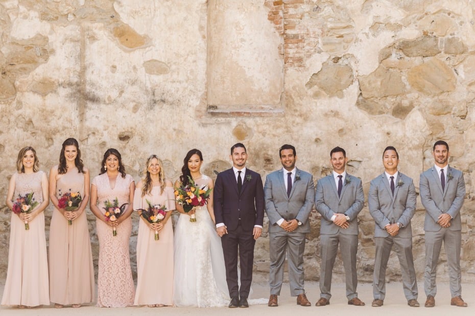 Stylish bridal party in grey and blush