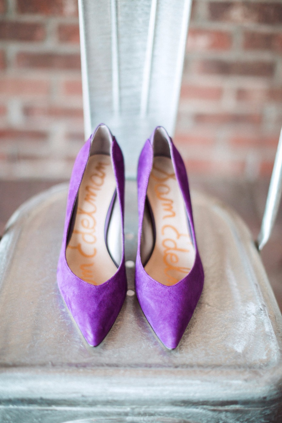 Purple Sam Edelman suede pointed toe high heel shoes