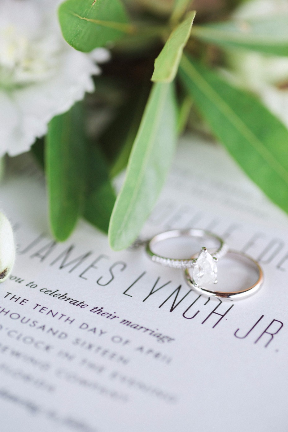 Wedding rings on invitation to James Lynch Jr marriage