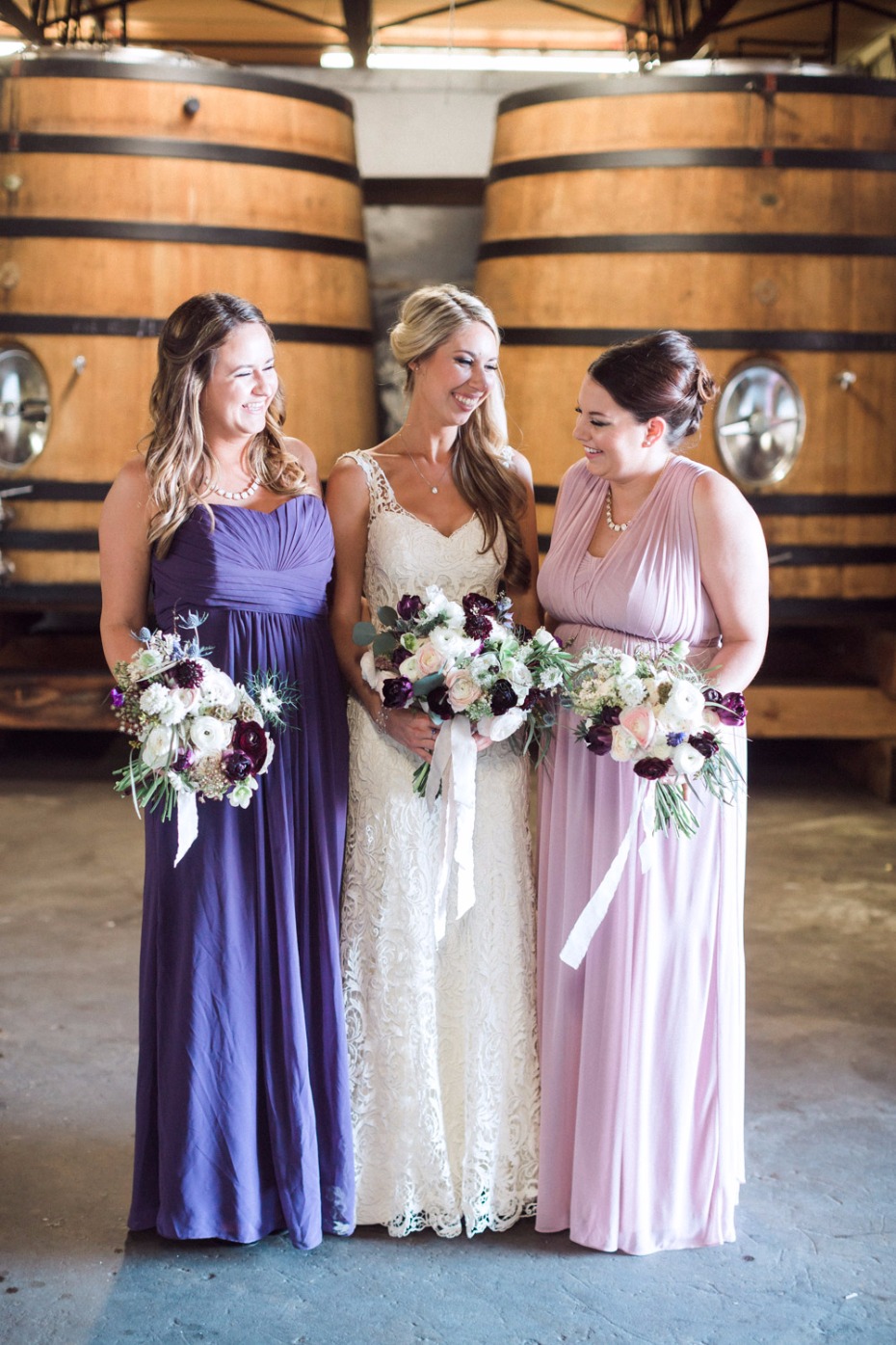 Bridesmaids in blush and purple