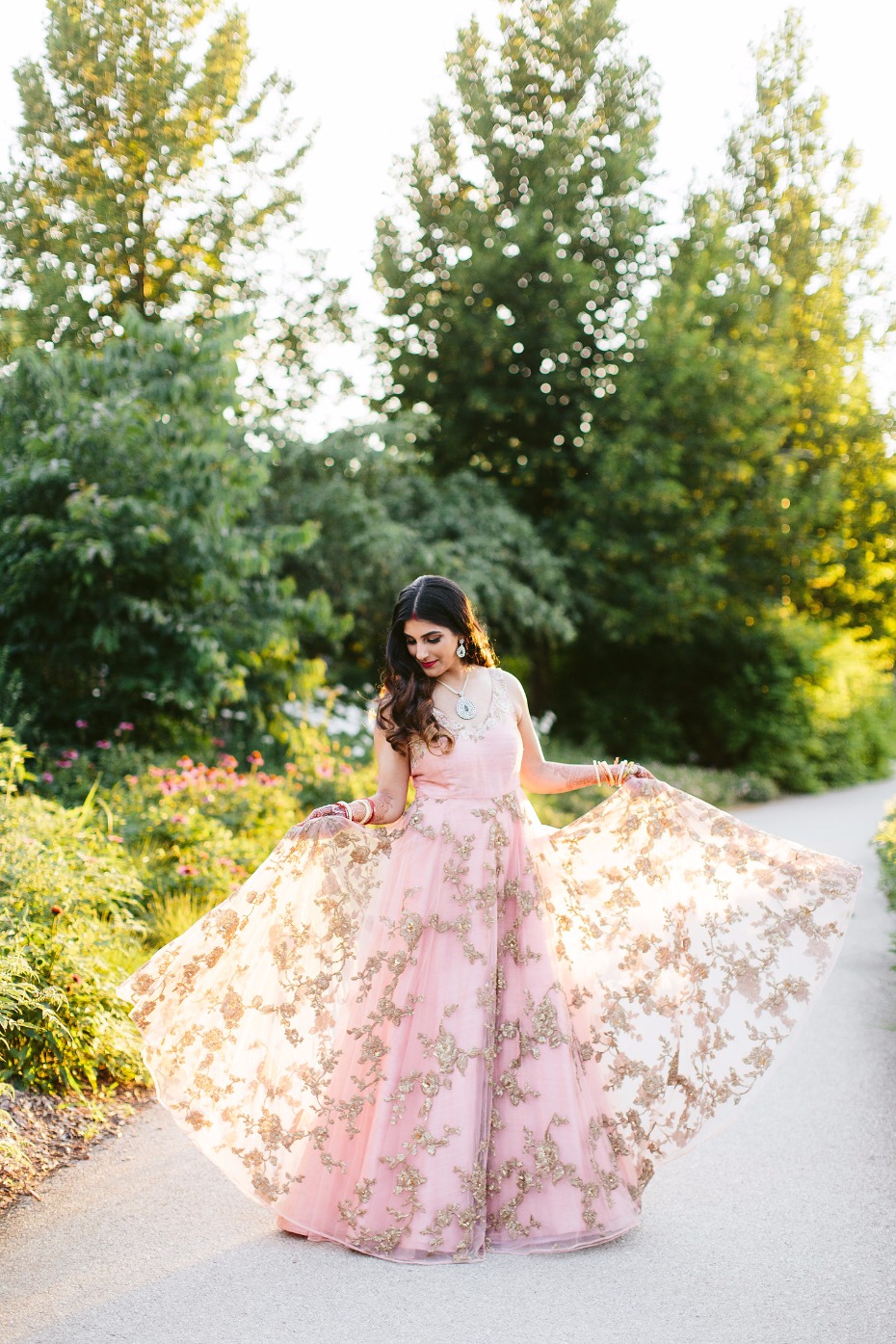 Shyamal & Bhumika reception gown in blush and gold