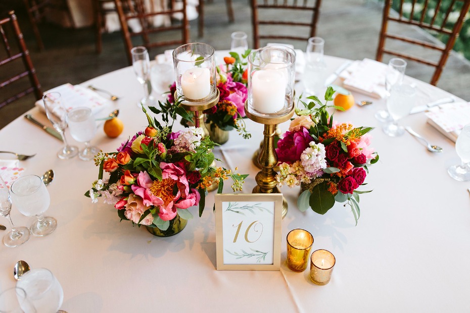 Colorful centerpiece with candles