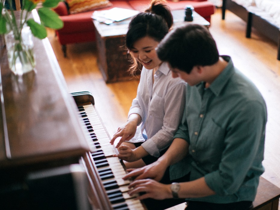 playing a little piano for your engagement shoot