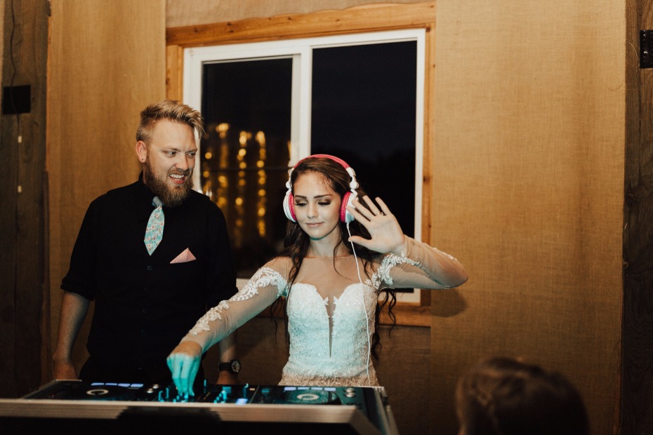 bride being a DJ