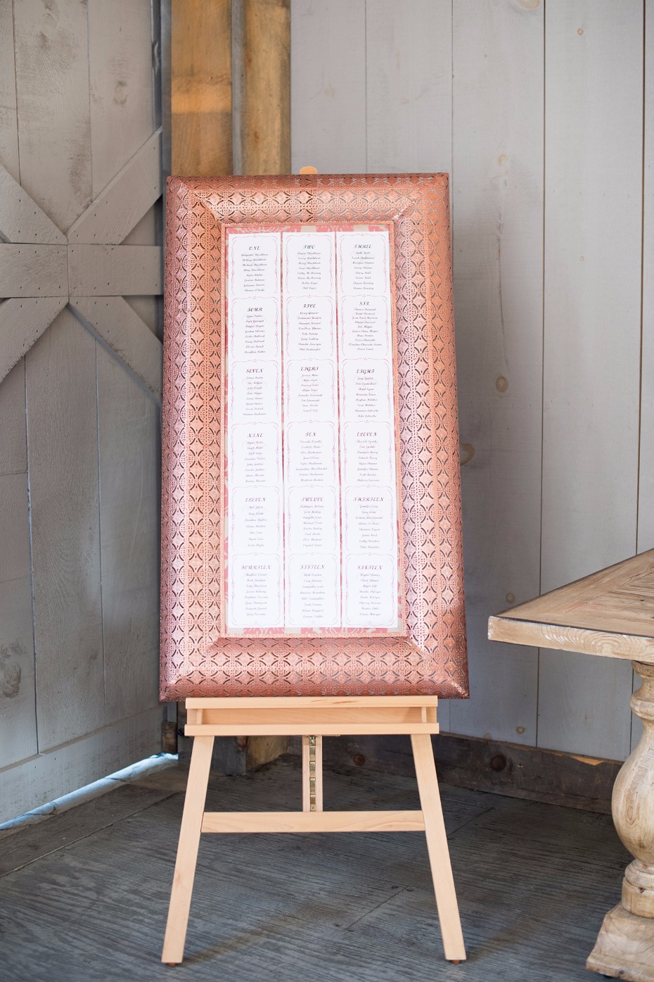 Copper seating chart frame