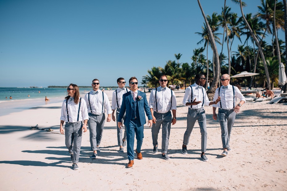 groom and his men dressed up and ready for this beach wedding