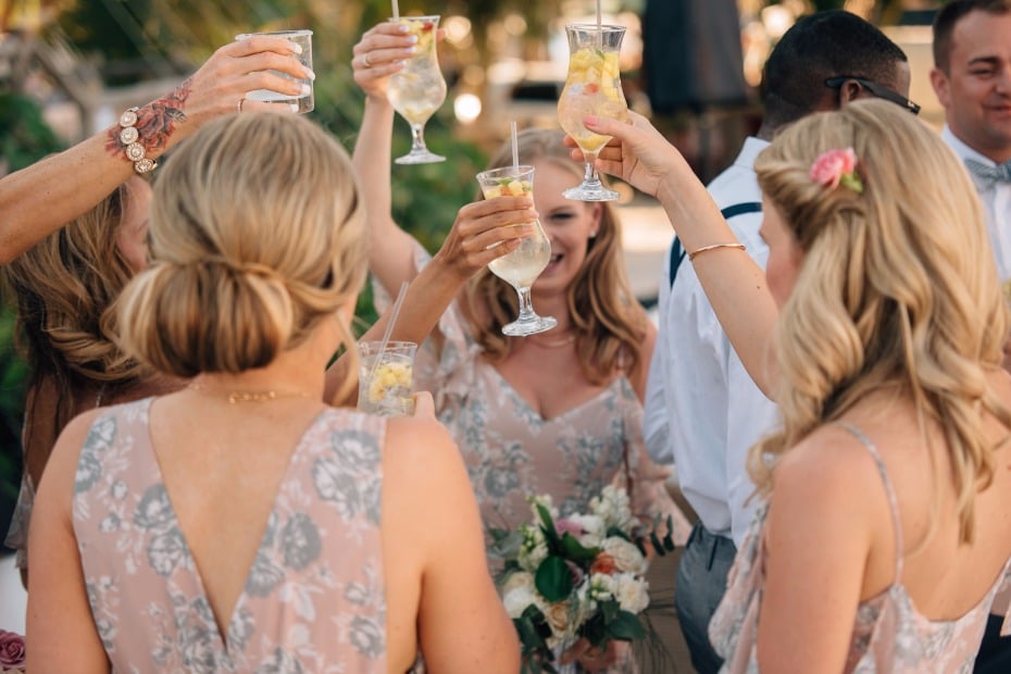 cheers to the newlyweds with white sangria