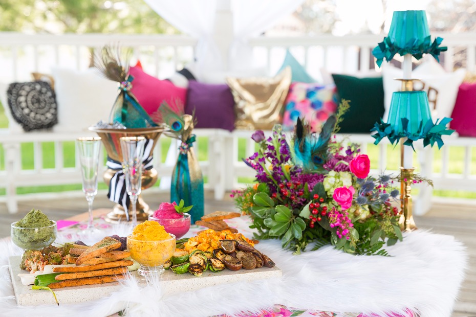 Jewel toned table with finger food