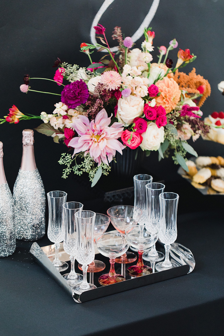 vintage Champagne glasses on a tray