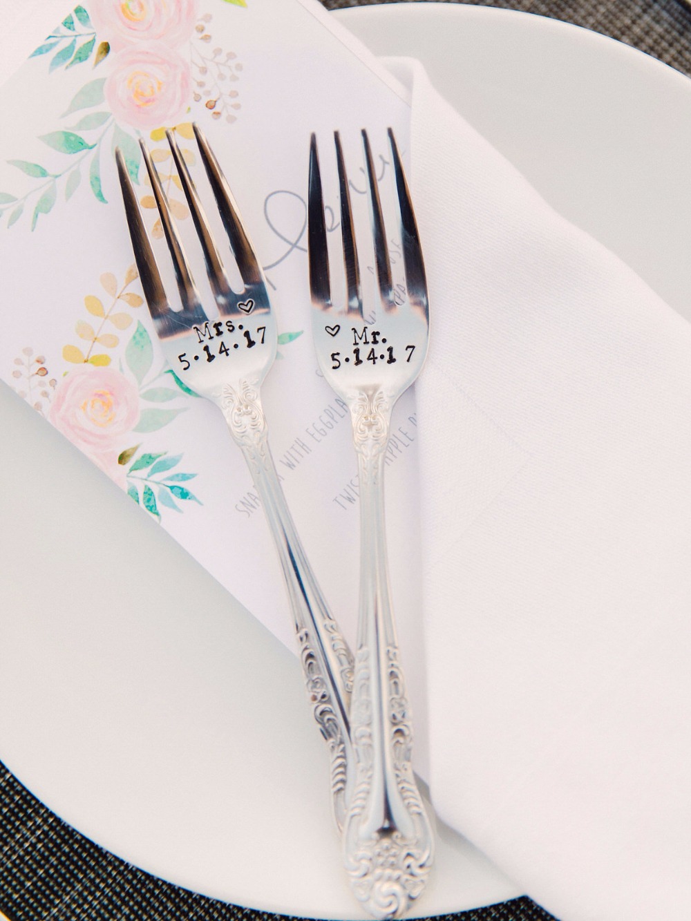 Custom Mr. and Mrs. forks with wedding date