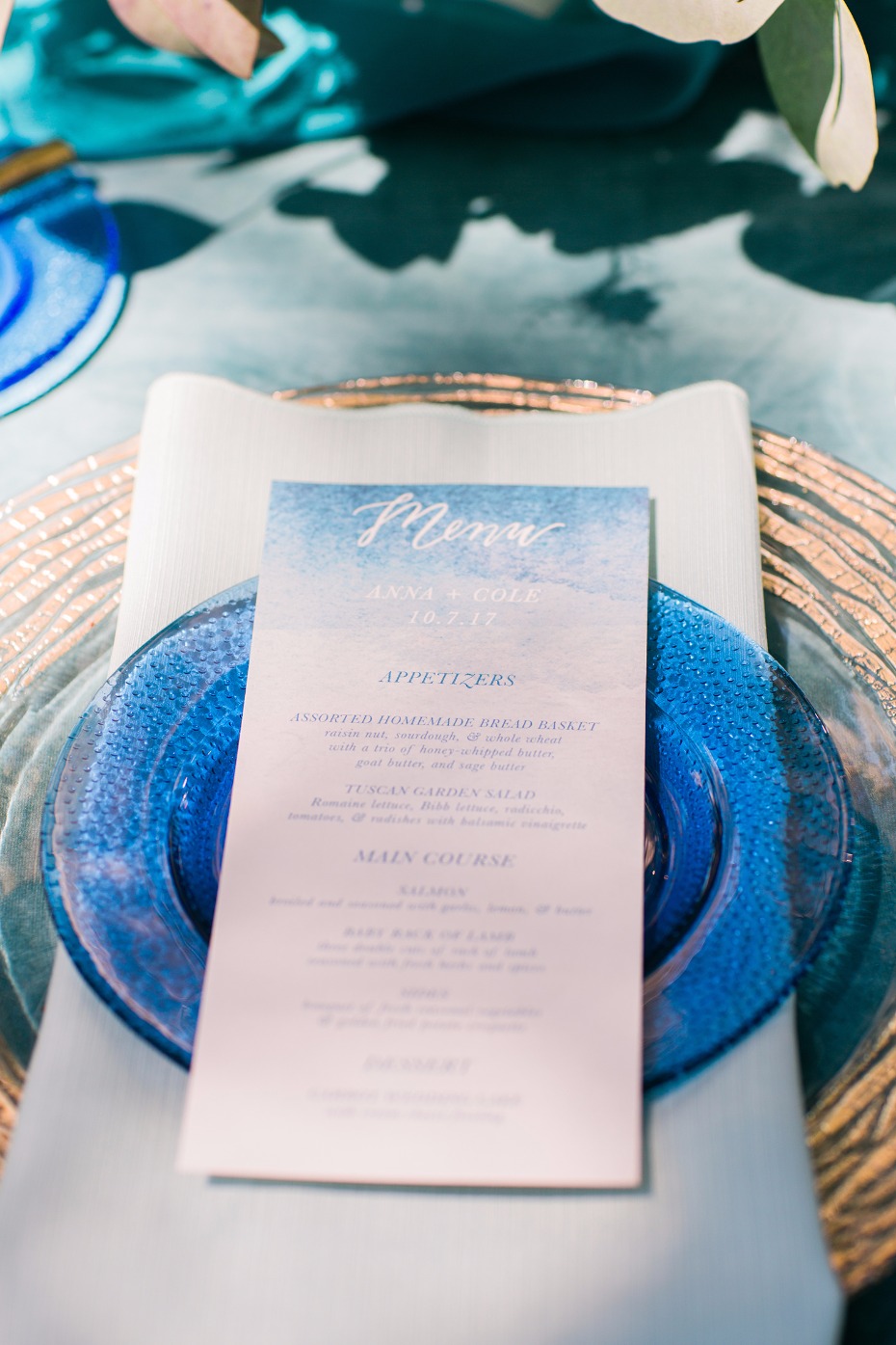 Blue watercolor menu