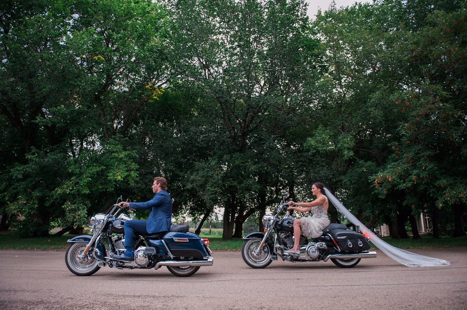 Motorcycle ride for the bride and groom