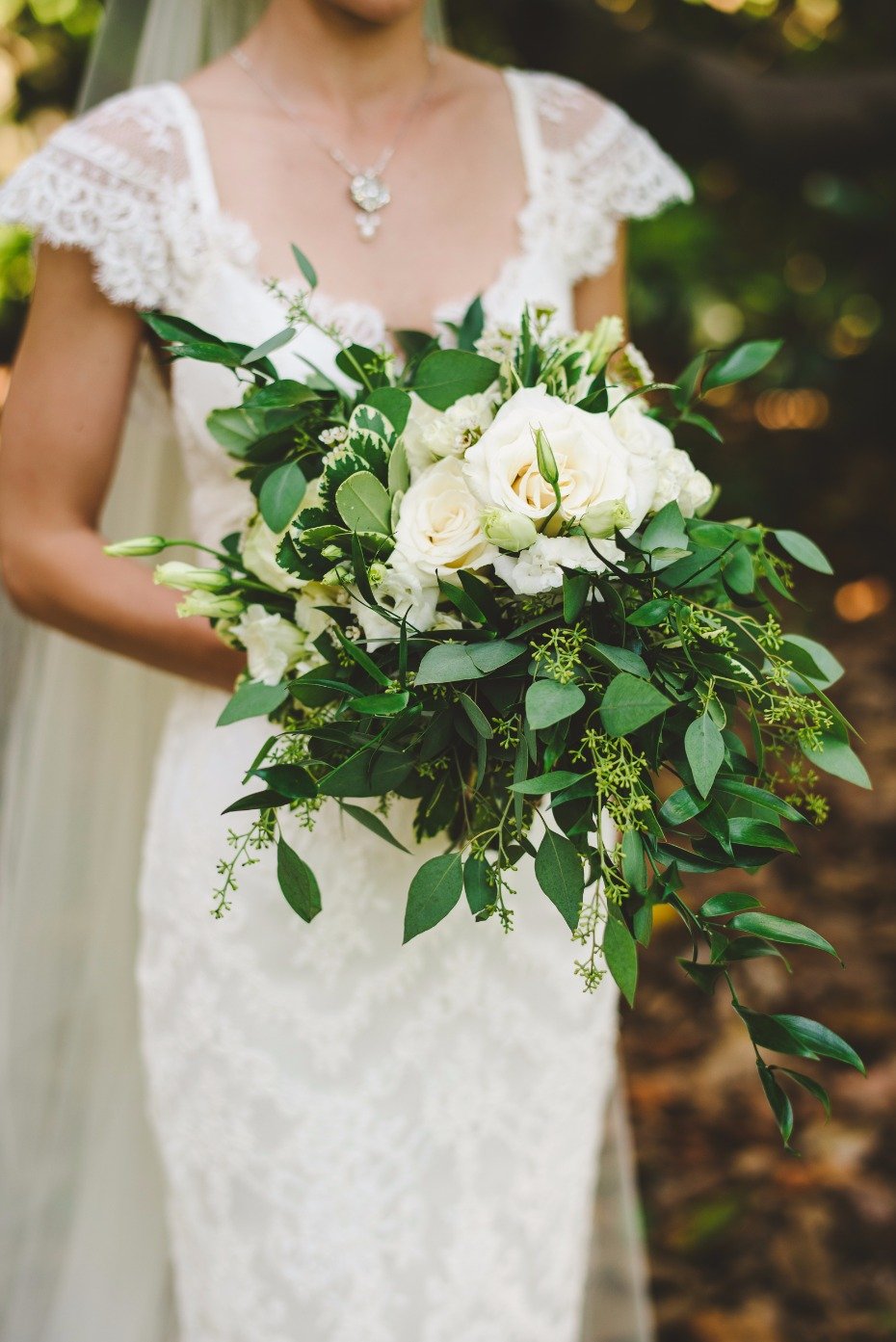 greenery and white rose bouquet